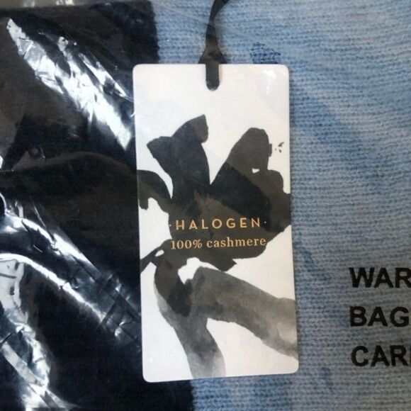 Halogen 100% Cashmere Stripe Wrap Shawl Scarf, Blue/Black Luxury Cashmere NWT‎ - Picture 5 of 11